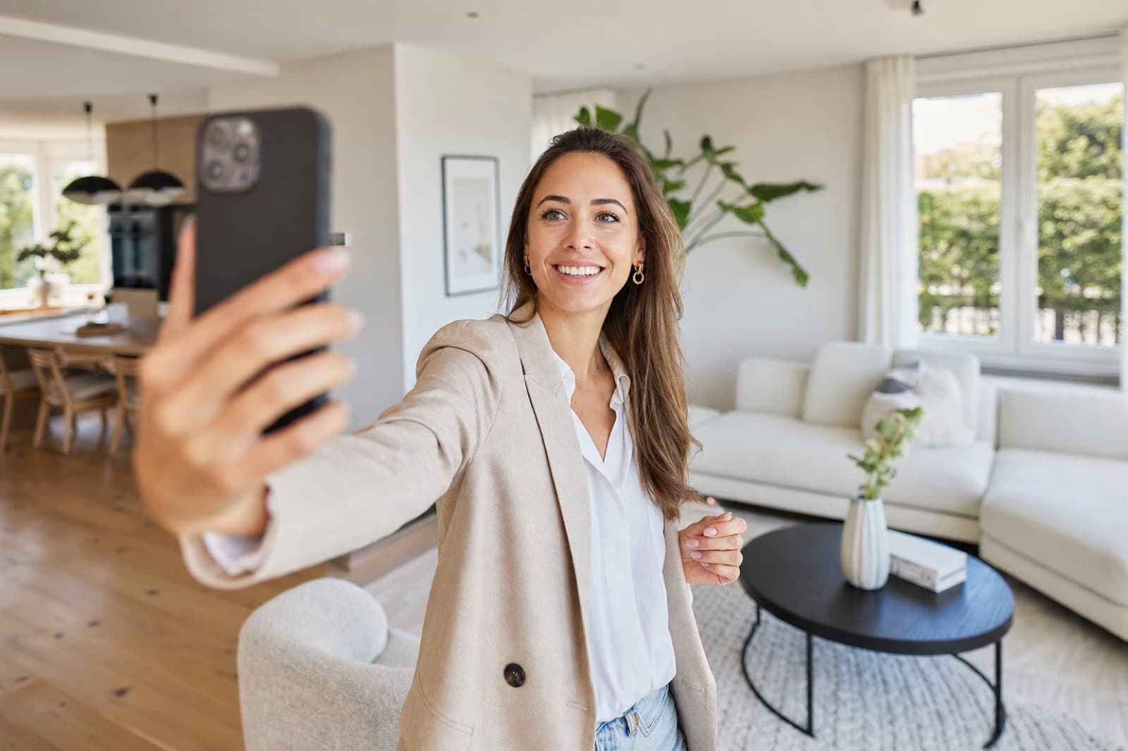 Makelaar neemt een korte persoonlijke video op voor de Videoflow-widget